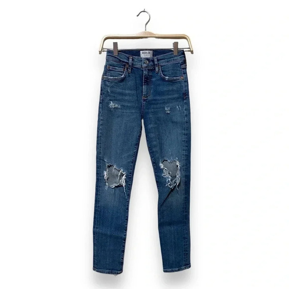 Agolde Sophie High Rise Skinny Distressed Blow Out Knees Ripped Jeans Size 25 - Picture 2 of 6